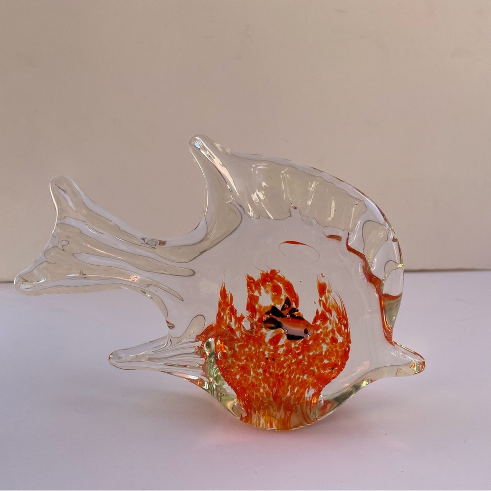 Murano Style Hand Blown Art Glass Angel Fish Aquarium Paperweight - Picture 3 of 10